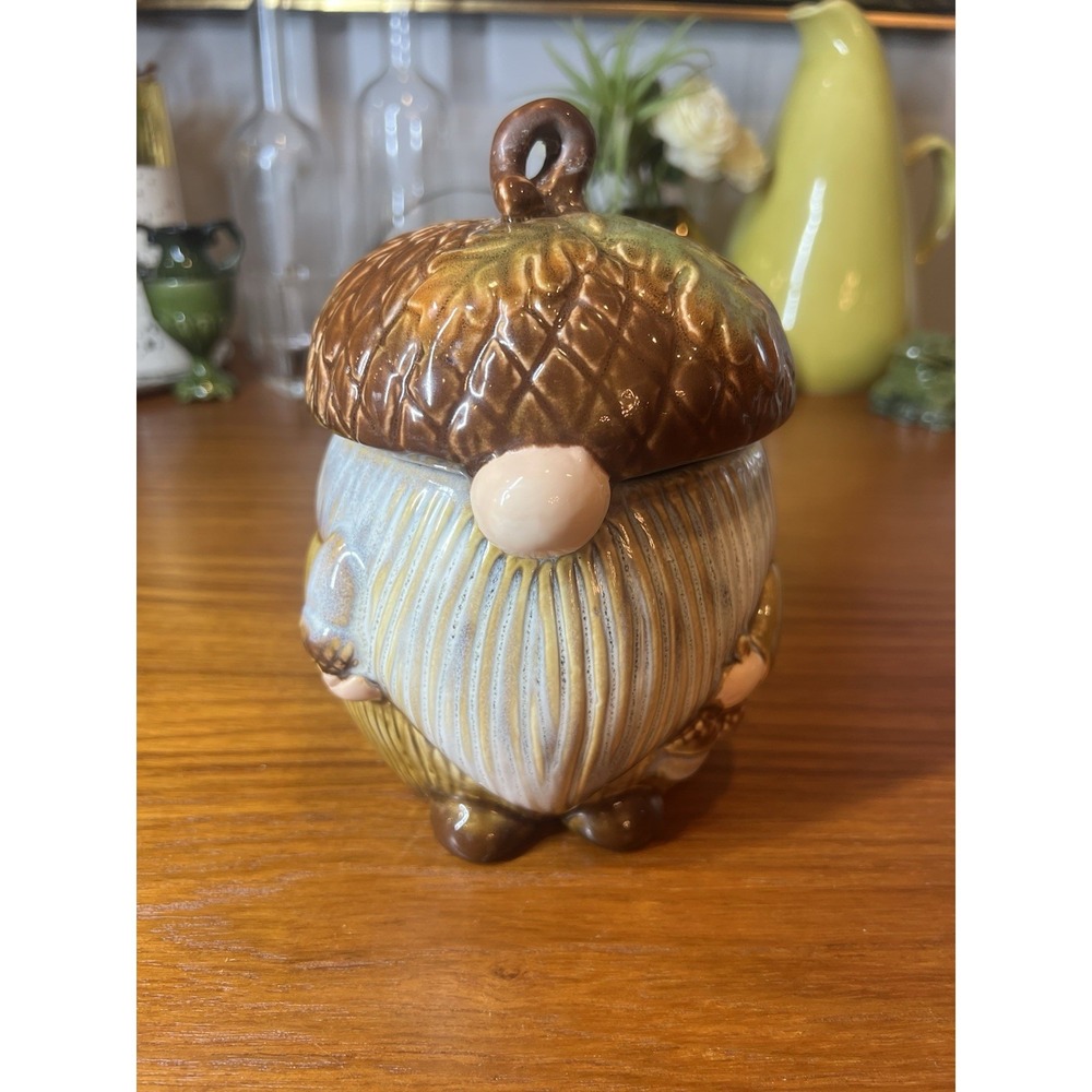 Transpac Ceramic Harvest Gnome Acorn Canister 7" Discontinued Rare Fairycore